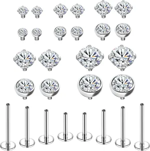 BodyAce 16G 18G Internal Thread Lip Rings, Surgical Steel Labret Studs Flat Back Earrings, CZ Nose Rings Studs Piercing Jewelry for Medusa/Monroe/Tragus/Helix/Cartilage