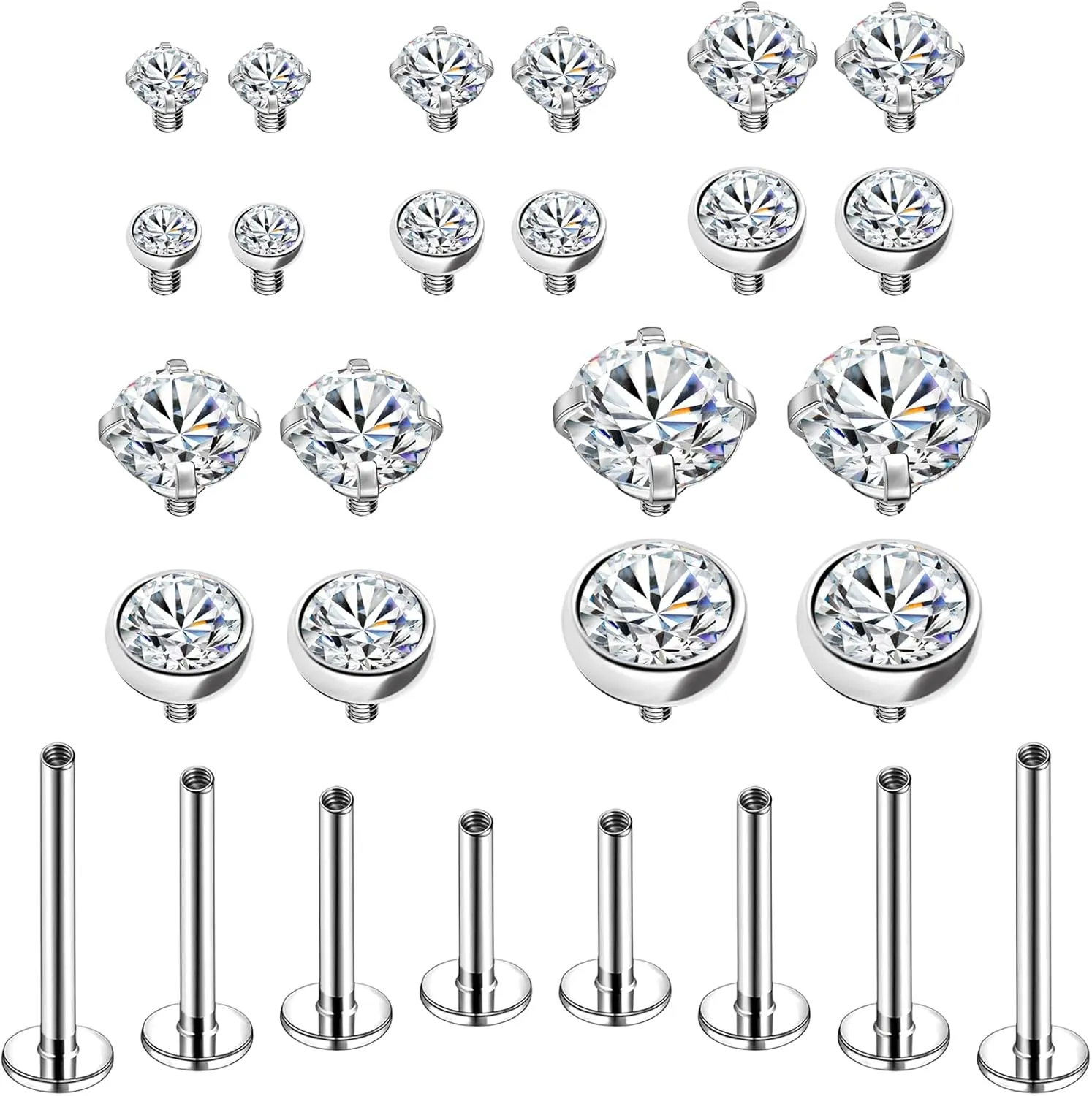 BodyAce 16G 18G Internal Thread Lip Rings, Surgical Steel Labret Studs Flat Back Earrings, CZ Nose Rings Studs Piercing Jewelry for Medusa/Monroe/Tragus/Helix/Cartilage