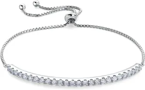 Bolo Bracelets, Birthstone or Moissanite Tennis Bracelets for Women 14K White Gold Plated Sterling Silver 2mm Multicolor Adjustable Tennis Bracelets for Women, Size 7.25"