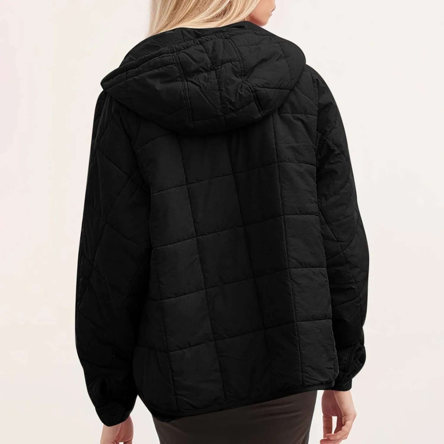 Borniu Women's Quilted Pullover Puffer Jacket Packable Hooded Oversize Winter Coat Tops Lightweight Down Jacket Outerwear