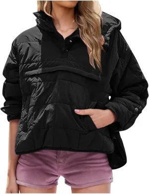Borniu Women's Quilted Pullover Puffer Jacket Packable Hooded Oversize Winter Coat Tops Lightweight Down Jacket Outerwear