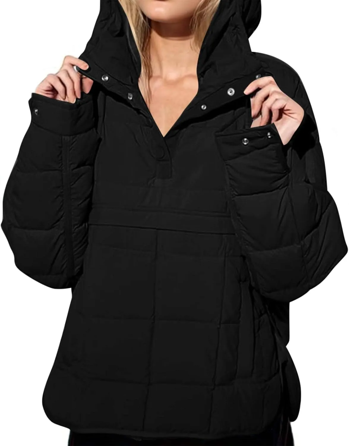 Borniu Women's Quilted Pullover Puffer Jacket Packable Hooded Oversize Winter Coat Tops Lightweight Down Jacket Outerwear