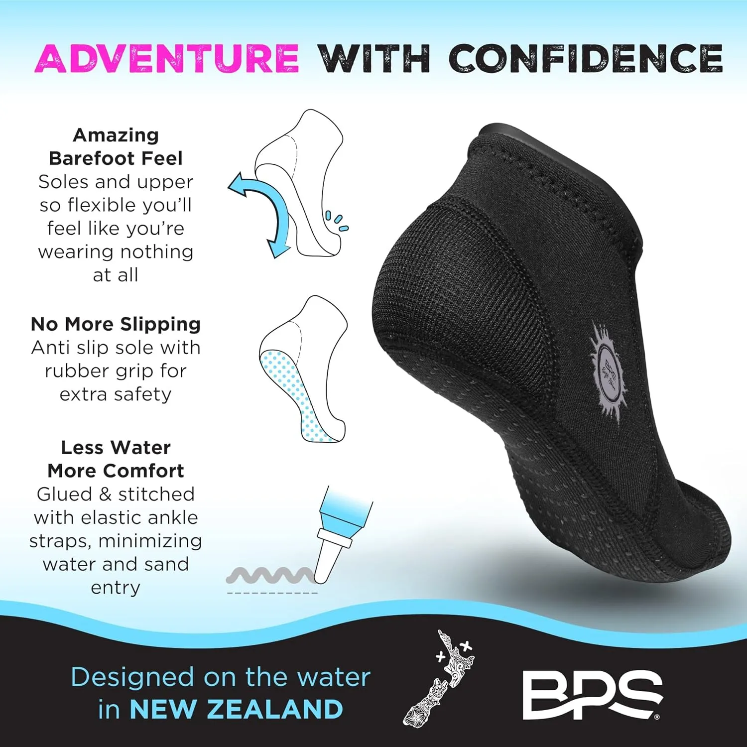 BPS Soft Skin Neoprene Socks 3mm Water Socks Sand Proof Wetsuit Booties for Beach Volleyball Sand Soccer Water Sports
