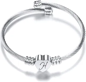 Bracelets for Women, Initial Heart A-Z Letter Cuff Bracelet, Unfading Personalized Name Expandable Wristband Bangle, Alphabet Charm Women's Jewelry Mothers Day Gifts