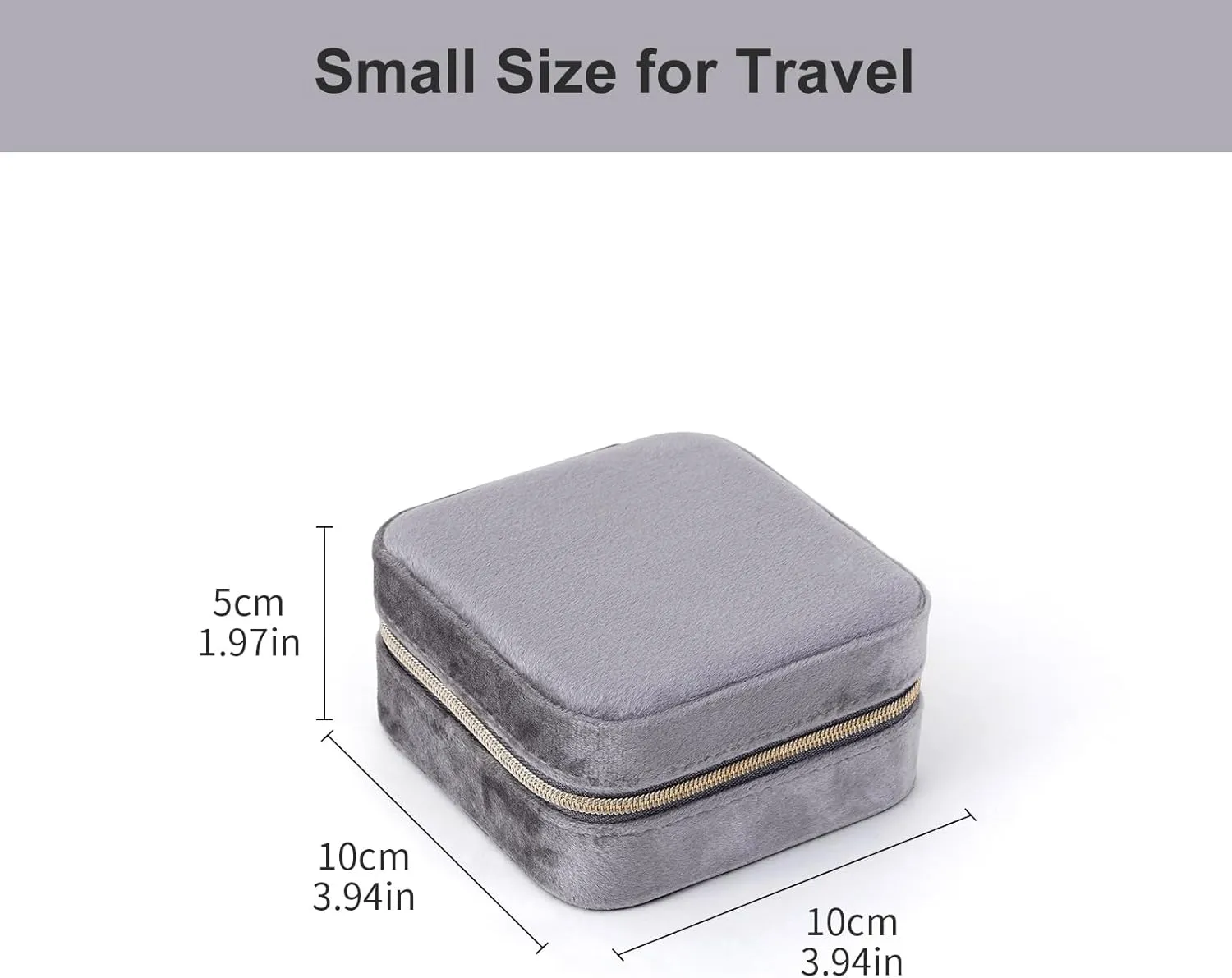 CASEGRACE Travel Jewelry Case, Plush Velvet Jewelry Box Small Jewelry Travel Organizer Display Rings Necklace Bracelet Earrings Storage Case for Women, Gray
