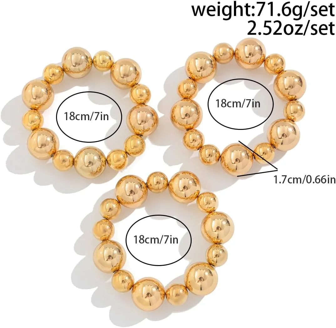 Chunky Gold Bracelets for Women Stackable Bracelets Big Gold Silver Ball Bangle Stretch Beaded Bracelets Jewelry
