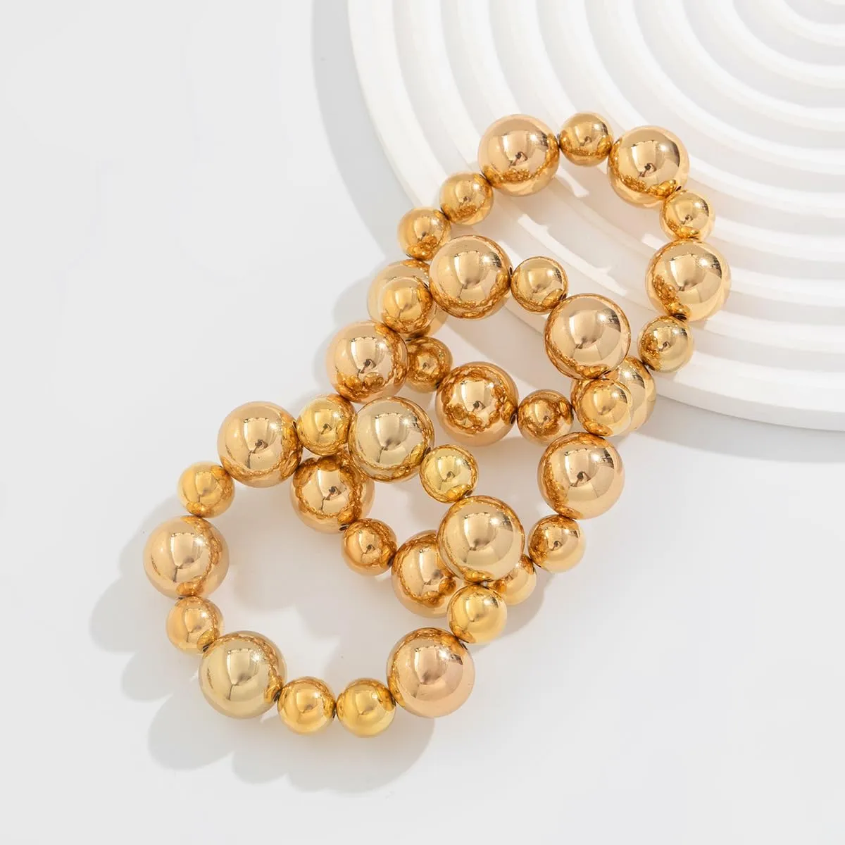Chunky Gold Bracelets for Women Stackable Bracelets Big Gold Silver Ball Bangle Stretch Beaded Bracelets Jewelry