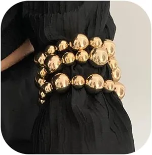 Chunky Gold Bracelets for Women Stackable Bracelets Big Gold Silver Ball Bangle Stretch Beaded Bracelets Jewelry