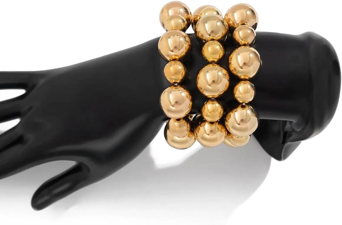 Chunky Gold Bracelets for Women Stackable Bracelets Big Gold Silver Ball Bangle Stretch Beaded Bracelets Jewelry