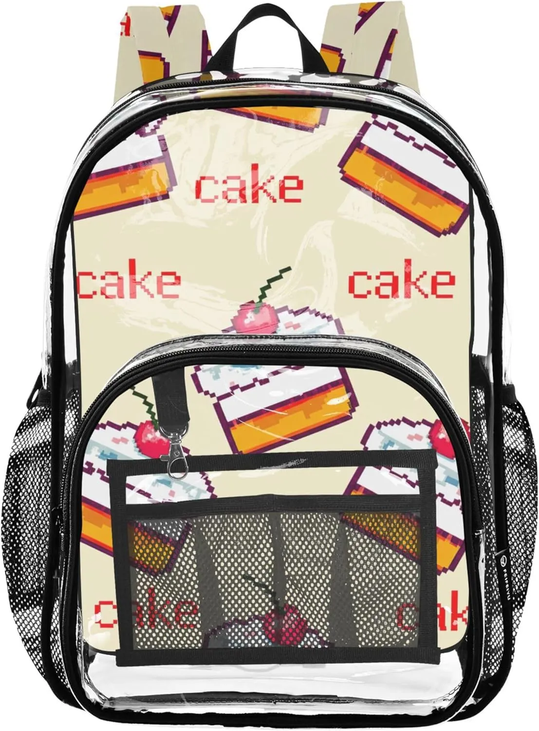 Clear Backpack for Women Kids Backpack Boys Girls School Clear Shoulder Bag Cute Cake Cherries Yellow