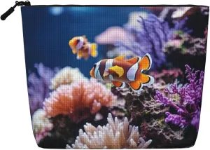 Colorful Tropical Sea Fish Print Cosmetic Bags for Women Large Capacity Purse Travel Toiletry Zipper Storage Pouch