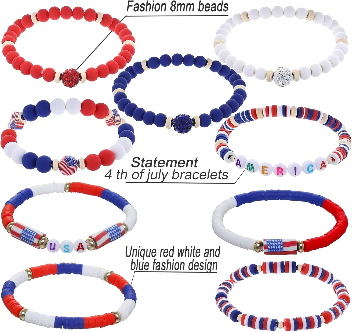 Cooluckday Surfer Heishi Clay Bracelets for Women Bohemian Stackable Gold Beaded Stretch Bracelets 4th of July Bracelets Elastic Layering Friendship Bracelets Set Boho Jewelry