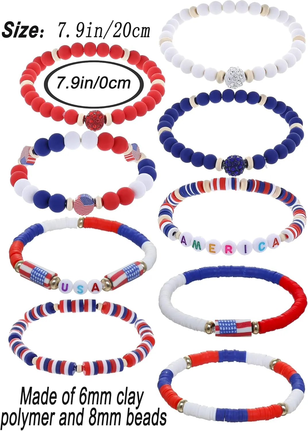 Cooluckday Surfer Heishi Clay Bracelets for Women Bohemian Stackable Gold Beaded Stretch Bracelets 4th of July Bracelets Elastic Layering Friendship Bracelets Set Boho Jewelry