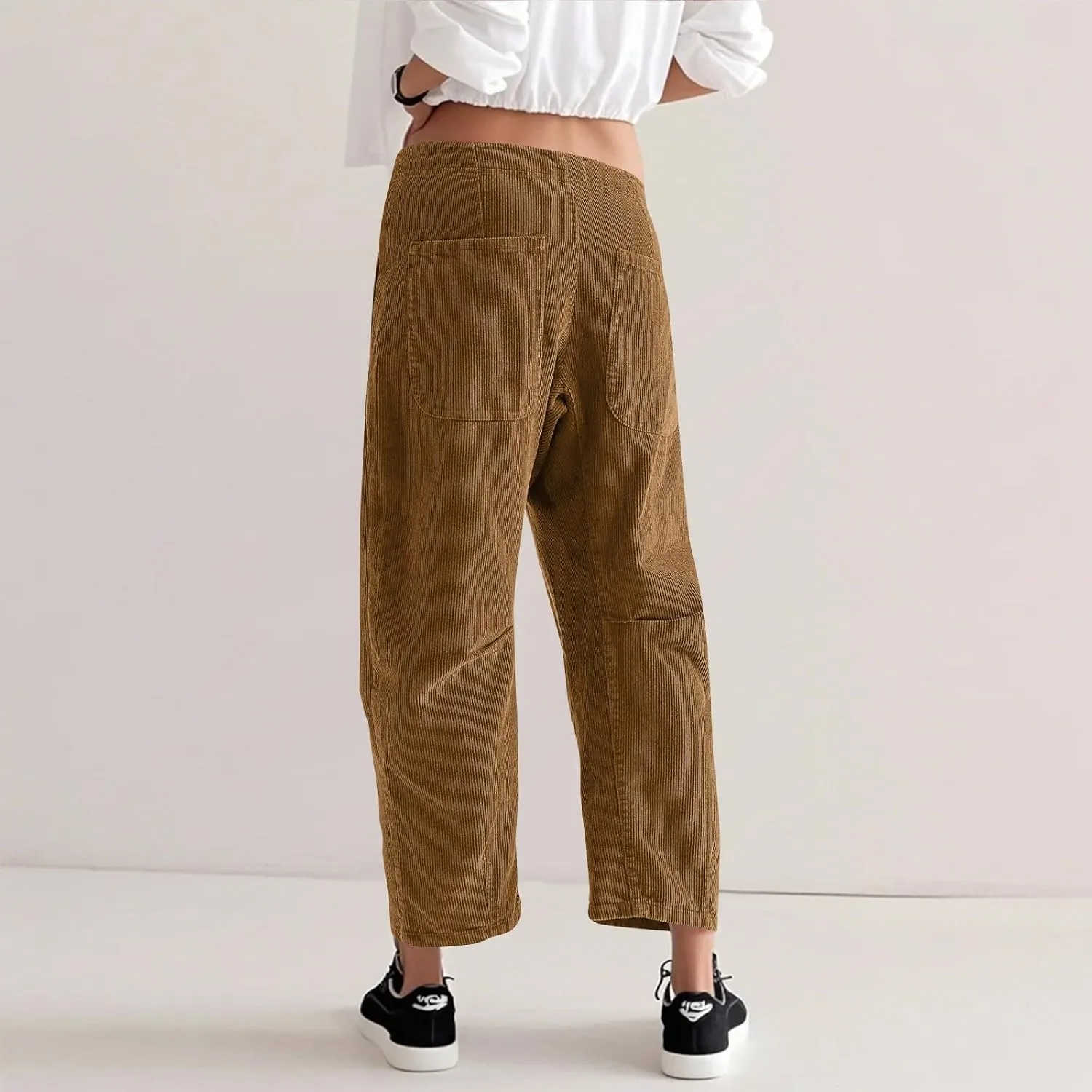Corduroy Pants Women Casual Low Rise Ankle Wide Leg Pants Loose Comfy Work Pants Dress Pants with Pockets