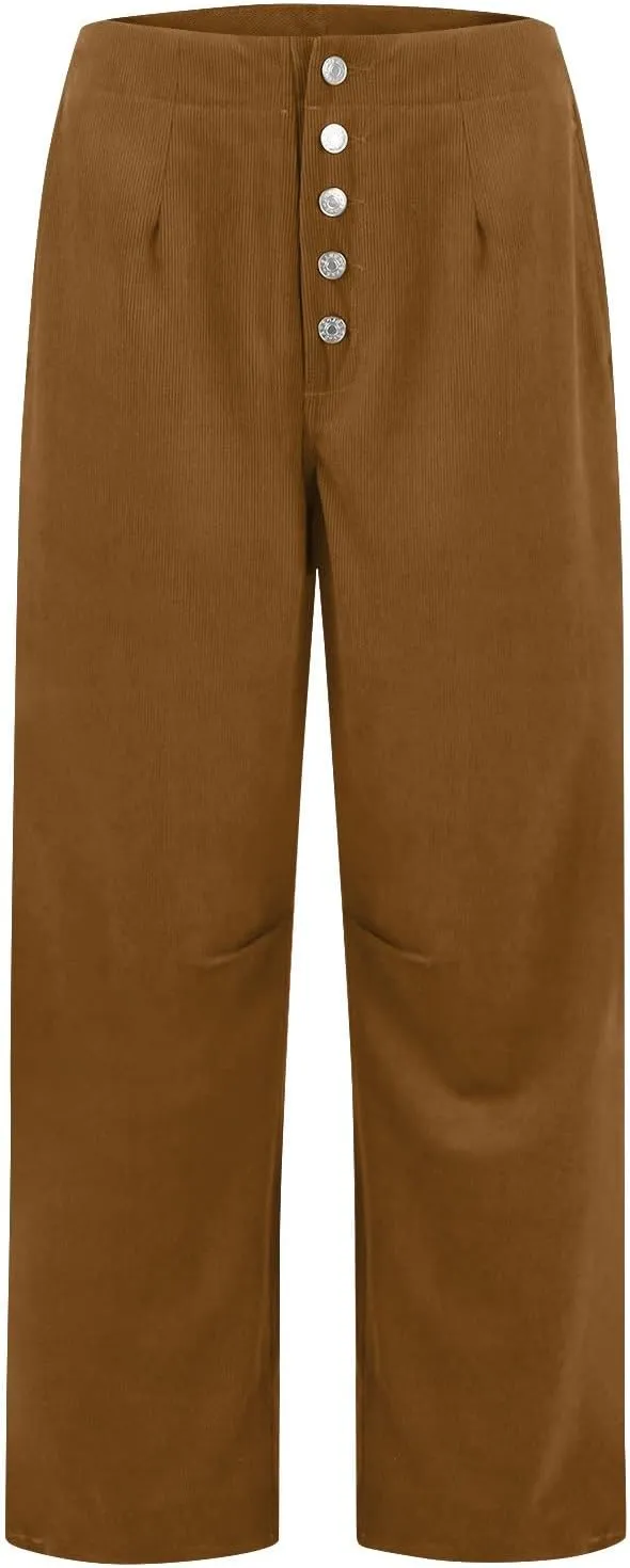 Corduroy Pants Women Casual Low Rise Ankle Wide Leg Pants Loose Comfy Work Pants Dress Pants with Pockets