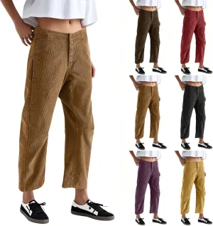 Corduroy Pants Women Casual Low Rise Ankle Wide Leg Pants Loose Comfy Work Pants Dress Pants with Pockets