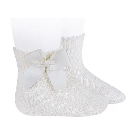 Cream Ankle Open Weave Spanish Bow Socks