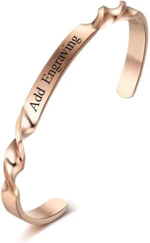 Cuff Bangle Bracelets for Women Engraved Bracelets Personalized Adjustable Stainless Steel Bracelets for Friends (Rose Gold)