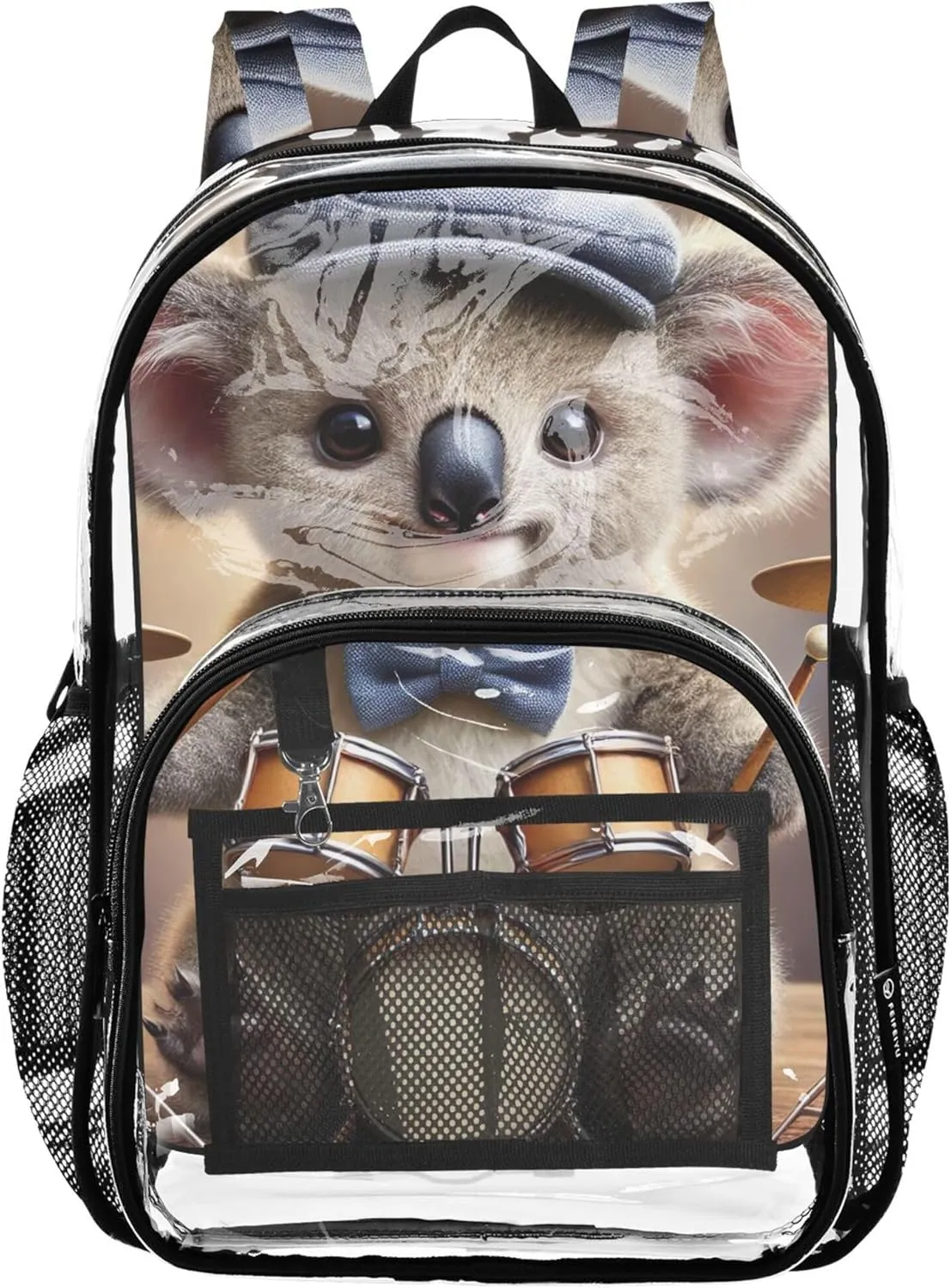 Cute Koala Jazz Drummer Clear Bag for Women Travel Girls Backpack for Kids Pvc School Plastic Bookbag