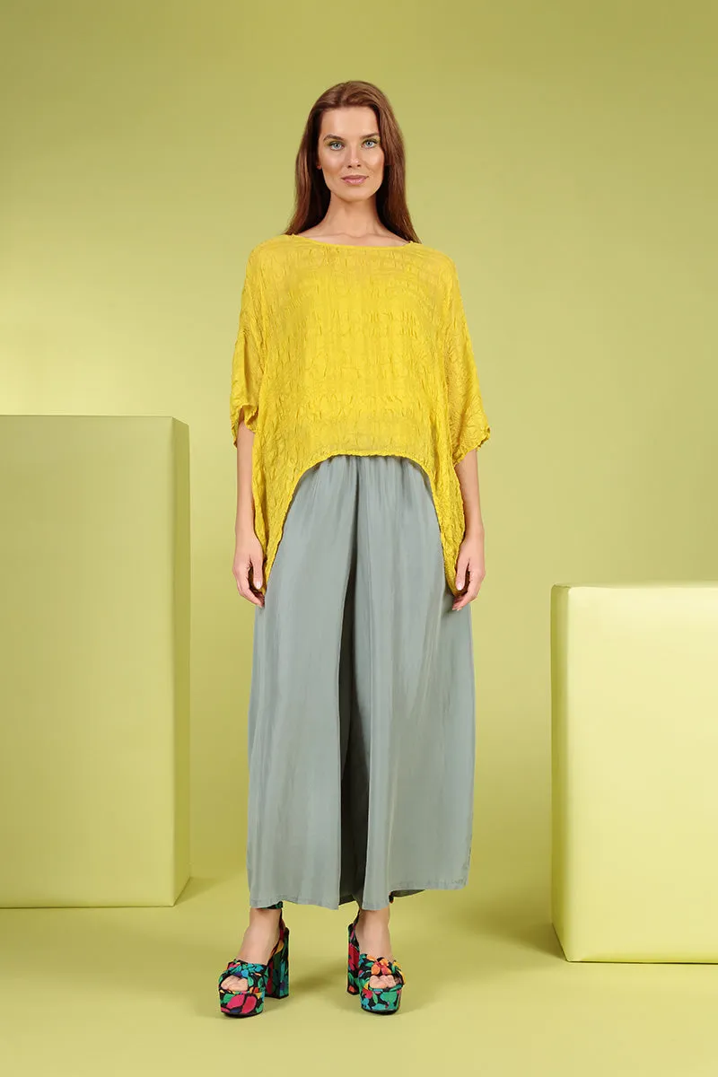 Cyber Lime Textured Kaftan Silk Blouse
