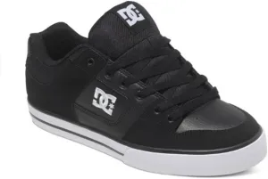 DC Men's Pure Low Top Lace Up Casual Skate Shoe Sneaker, Black/Black/White, 10