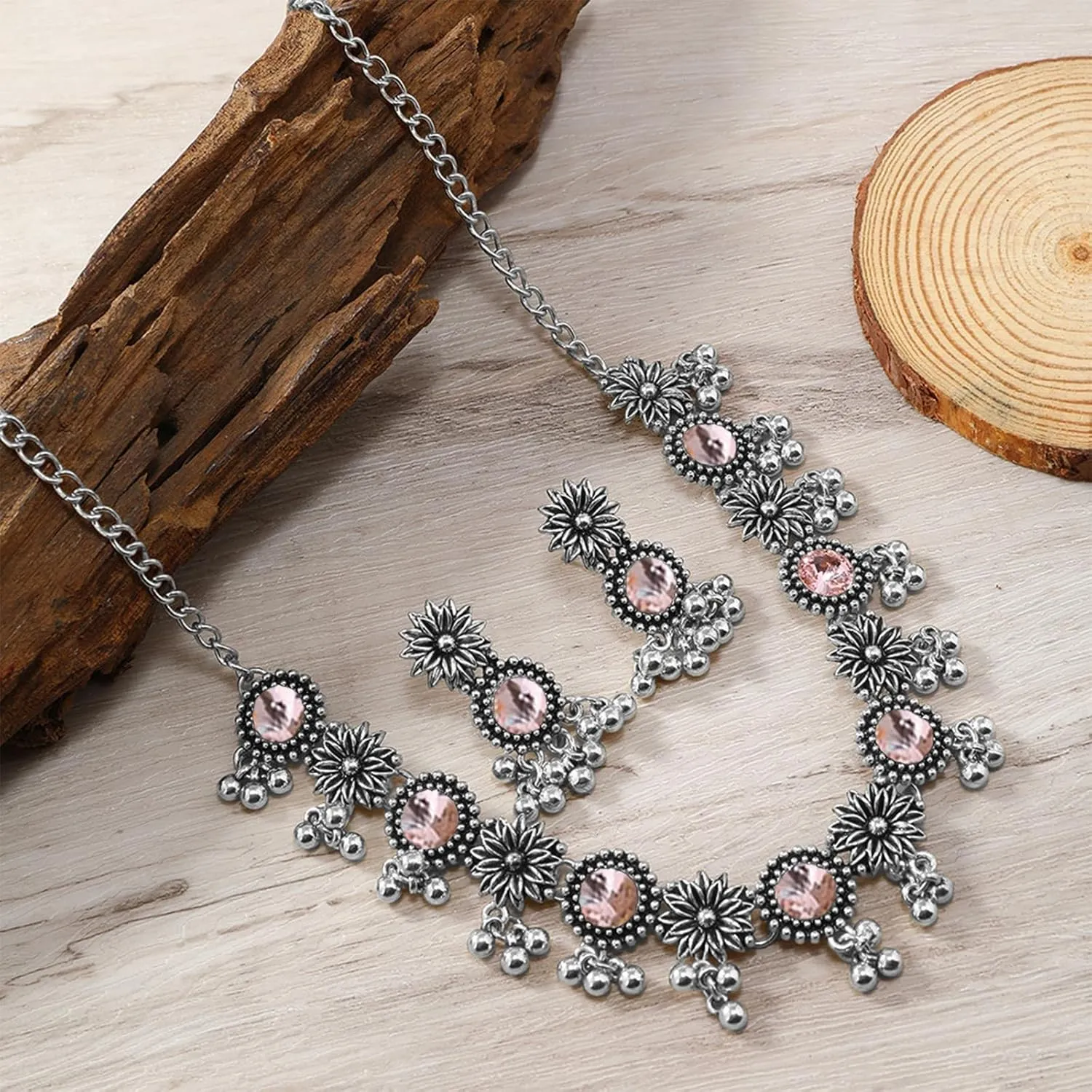 Dcfywl731 Indian Jewelry Sets for Women Bollywood Wedding Jewelry Necklace Set Oxidized Indian Choker Necklace with Maang Tikka Earrings Set Jewelry Gift