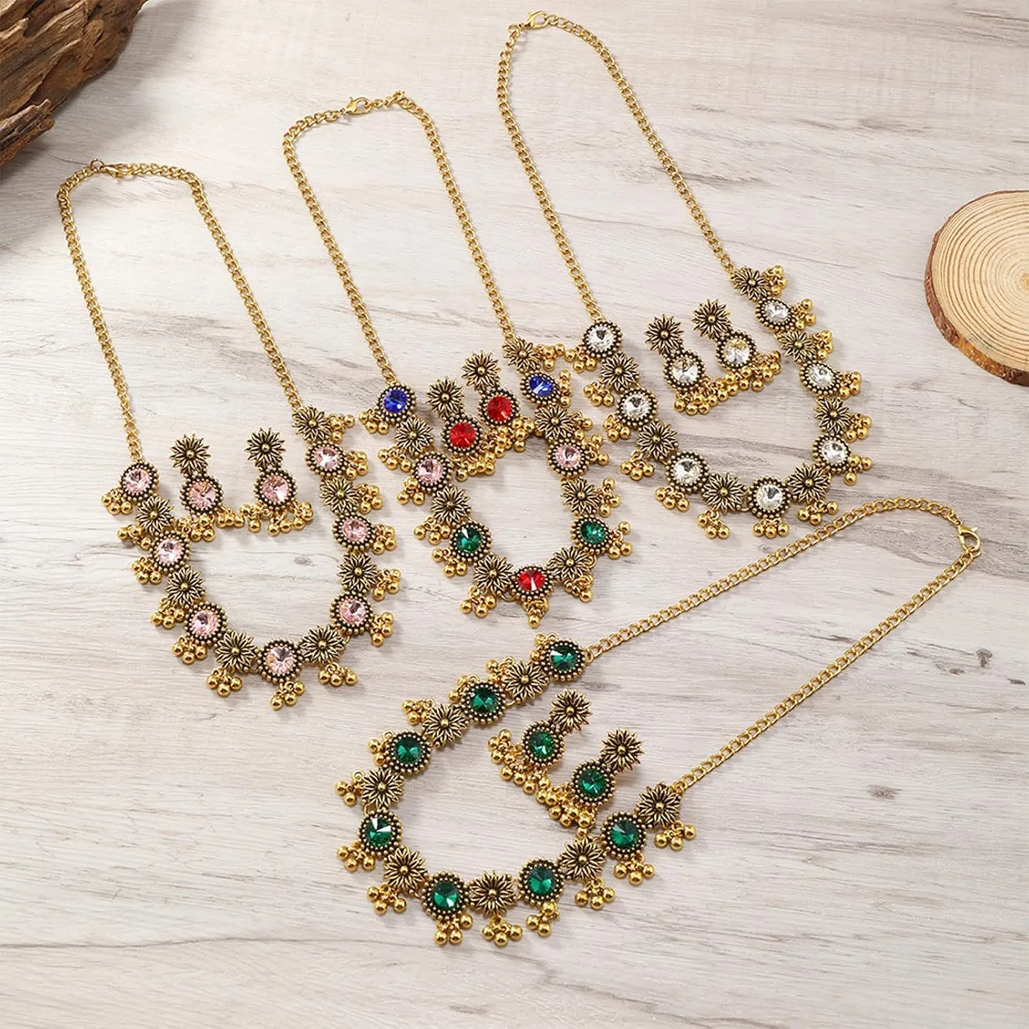 Dcfywl731 Indian Jewelry Sets for Women Bollywood Wedding Jewelry Necklace Set Oxidized Indian Choker Necklace with Maang Tikka Earrings Set Jewelry Gift