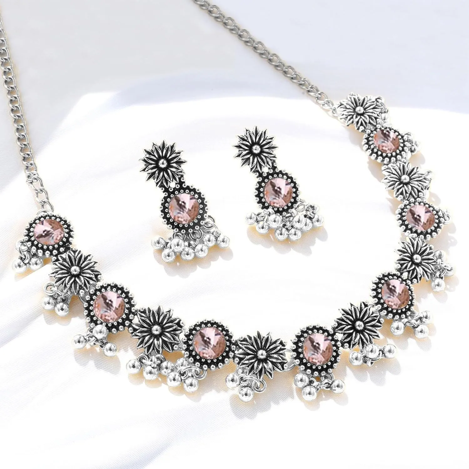 Dcfywl731 Indian Jewelry Sets for Women Bollywood Wedding Jewelry Necklace Set Oxidized Indian Choker Necklace with Maang Tikka Earrings Set Jewelry Gift