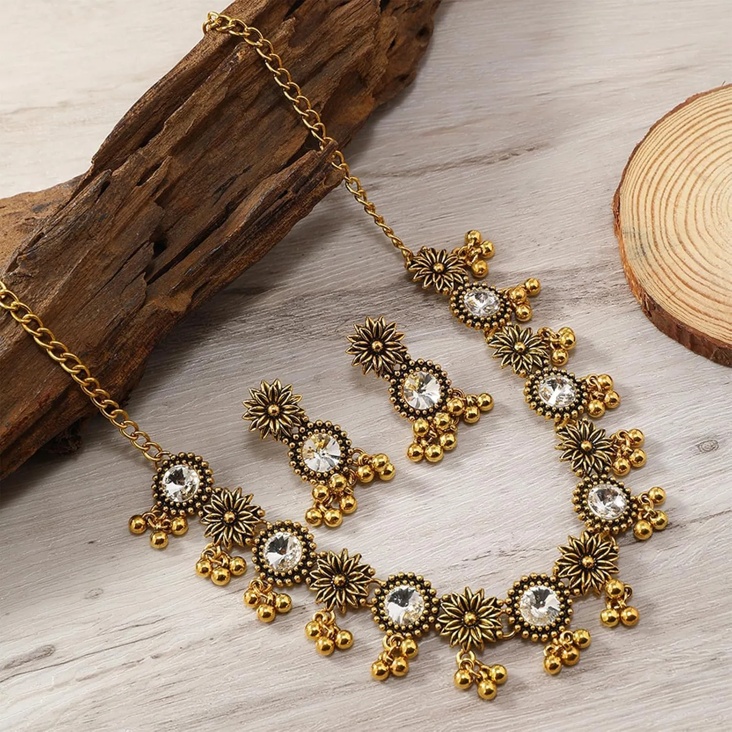 Dcfywl731 Indian Jewelry Sets for Women Bollywood Wedding Jewelry Necklace Set Oxidized Indian Choker Necklace with Maang Tikka Earrings Set Jewelry Gift
