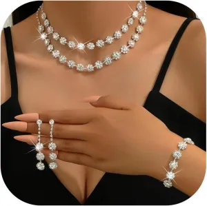 Dcfywl731 Silver Prom Jewelry Set Rhinestone Bridal Wedding Jewelry Sets for Brides Bridesmaid Formal Costume Jewelry Accessories for Wedding Prom Dresses 2025