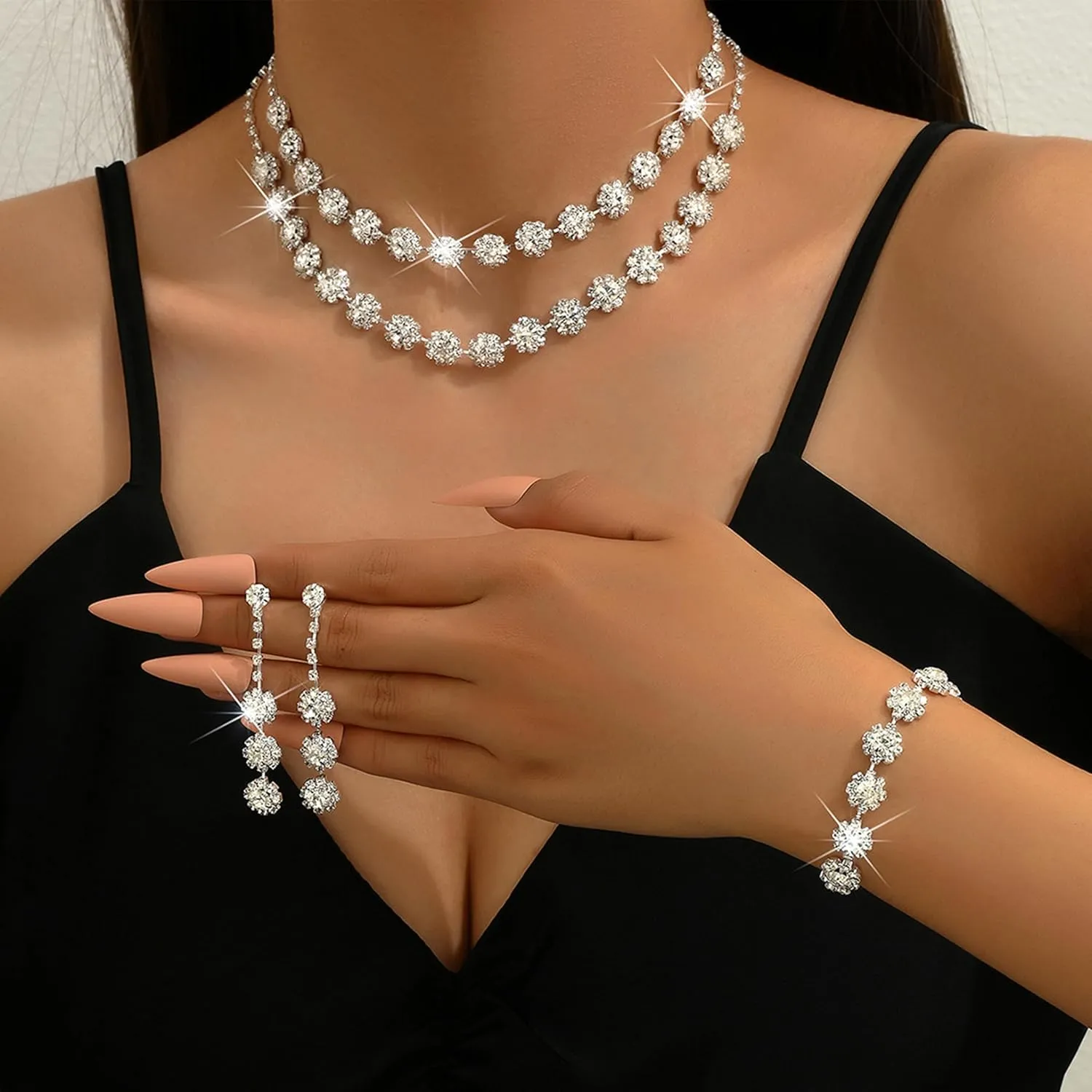 Dcfywl731 Silver Prom Jewelry Set Rhinestone Bridal Wedding Jewelry Sets for Brides Bridesmaid Formal Costume Jewelry Accessories for Wedding Prom Dresses 2025