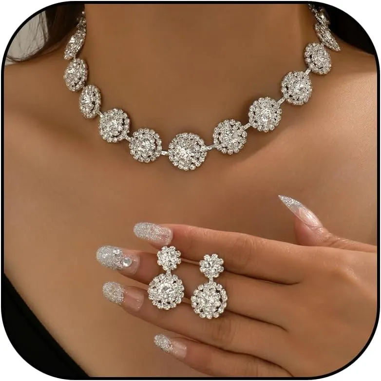 Dcfywl731 Silver Prom Jewelry Set Rhinestone Bridal Wedding Jewelry Sets for Brides Bridesmaid Formal Costume Jewelry Accessories for Wedding Prom Dresses 2025