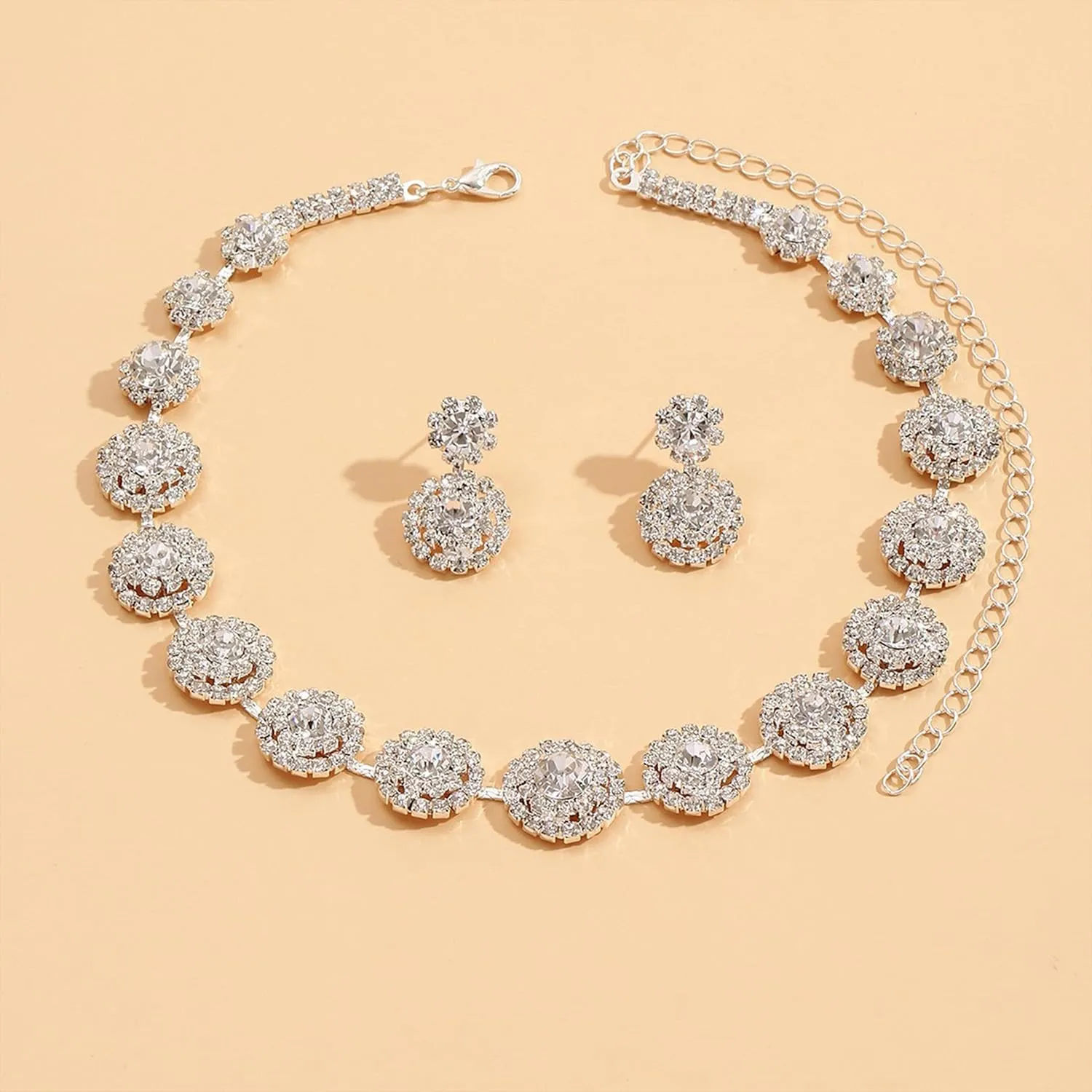 Dcfywl731 Silver Prom Jewelry Set Rhinestone Bridal Wedding Jewelry Sets for Brides Bridesmaid Formal Costume Jewelry Accessories for Wedding Prom Dresses 2025