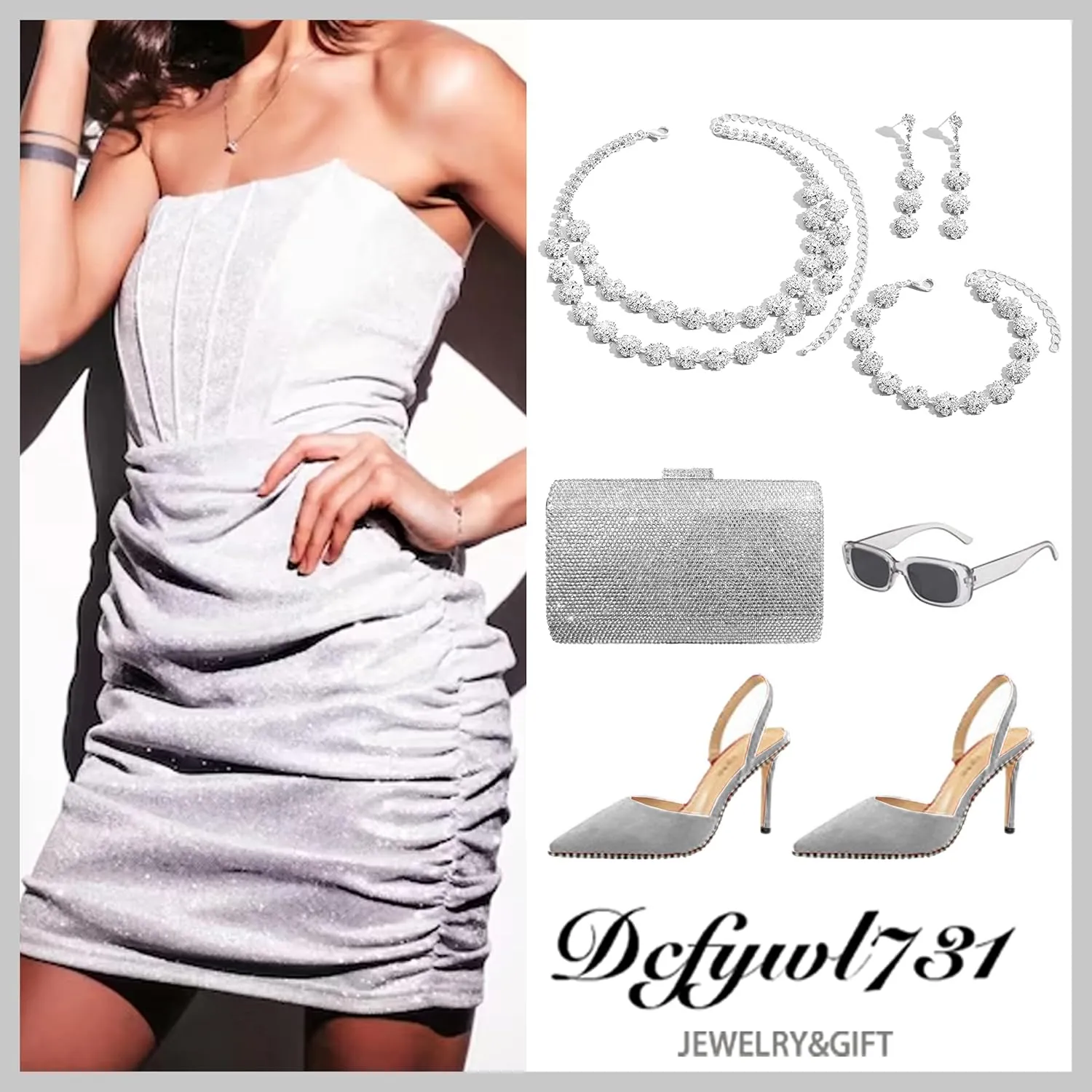 Dcfywl731 Silver Prom Jewelry Set Rhinestone Bridal Wedding Jewelry Sets for Brides Bridesmaid Formal Costume Jewelry Accessories for Wedding Prom Dresses 2025