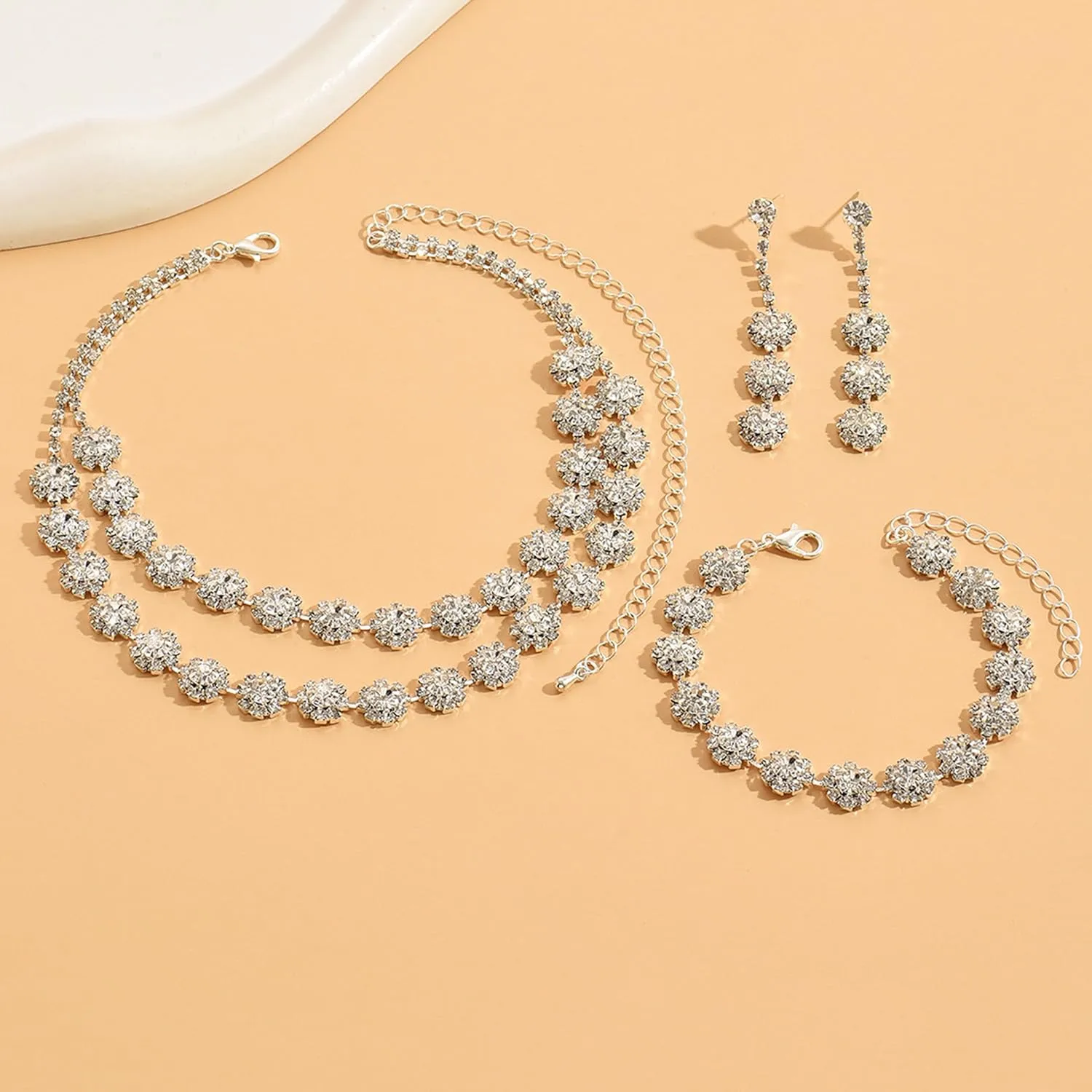 Dcfywl731 Silver Prom Jewelry Set Rhinestone Bridal Wedding Jewelry Sets for Brides Bridesmaid Formal Costume Jewelry Accessories for Wedding Prom Dresses 2025