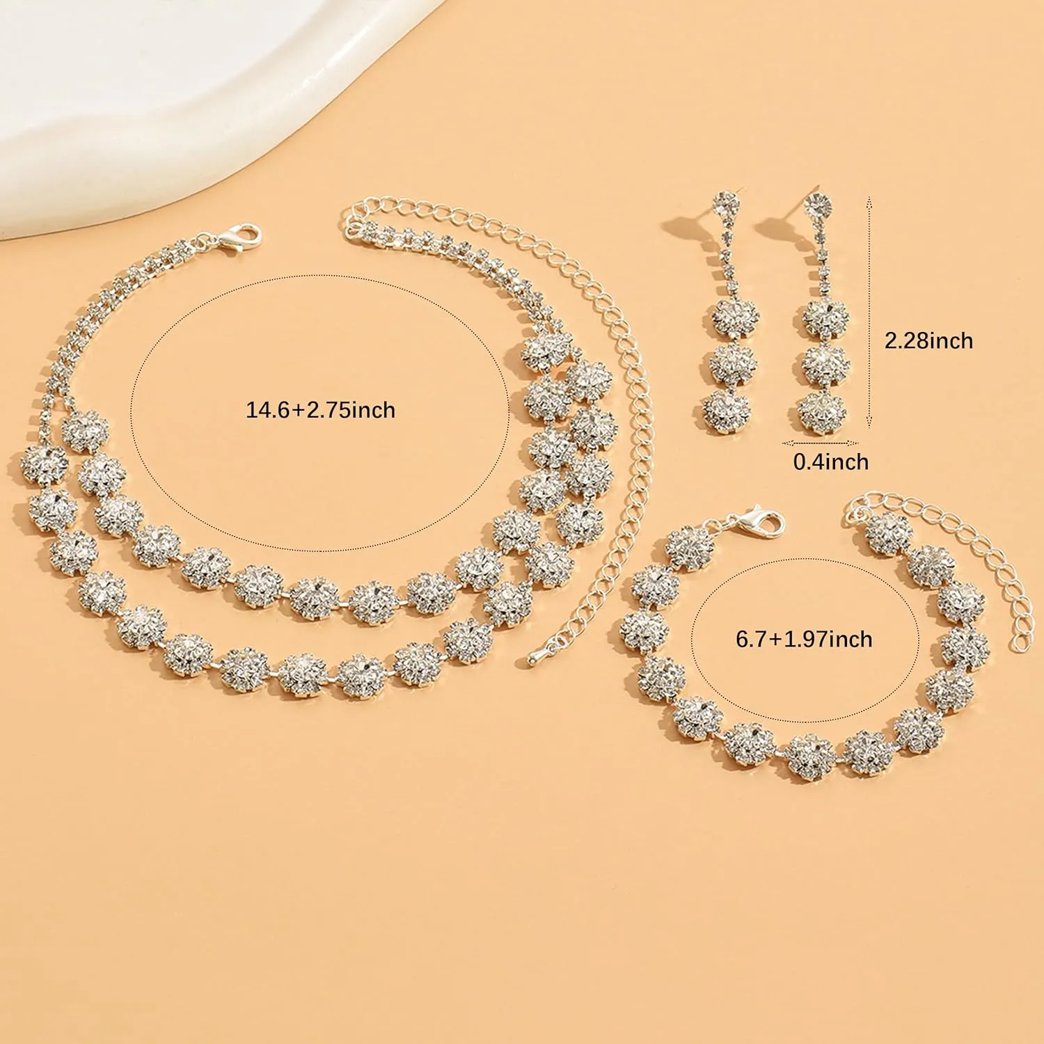 Dcfywl731 Silver Prom Jewelry Set Rhinestone Bridal Wedding Jewelry Sets for Brides Bridesmaid Formal Costume Jewelry Accessories for Wedding Prom Dresses 2025
