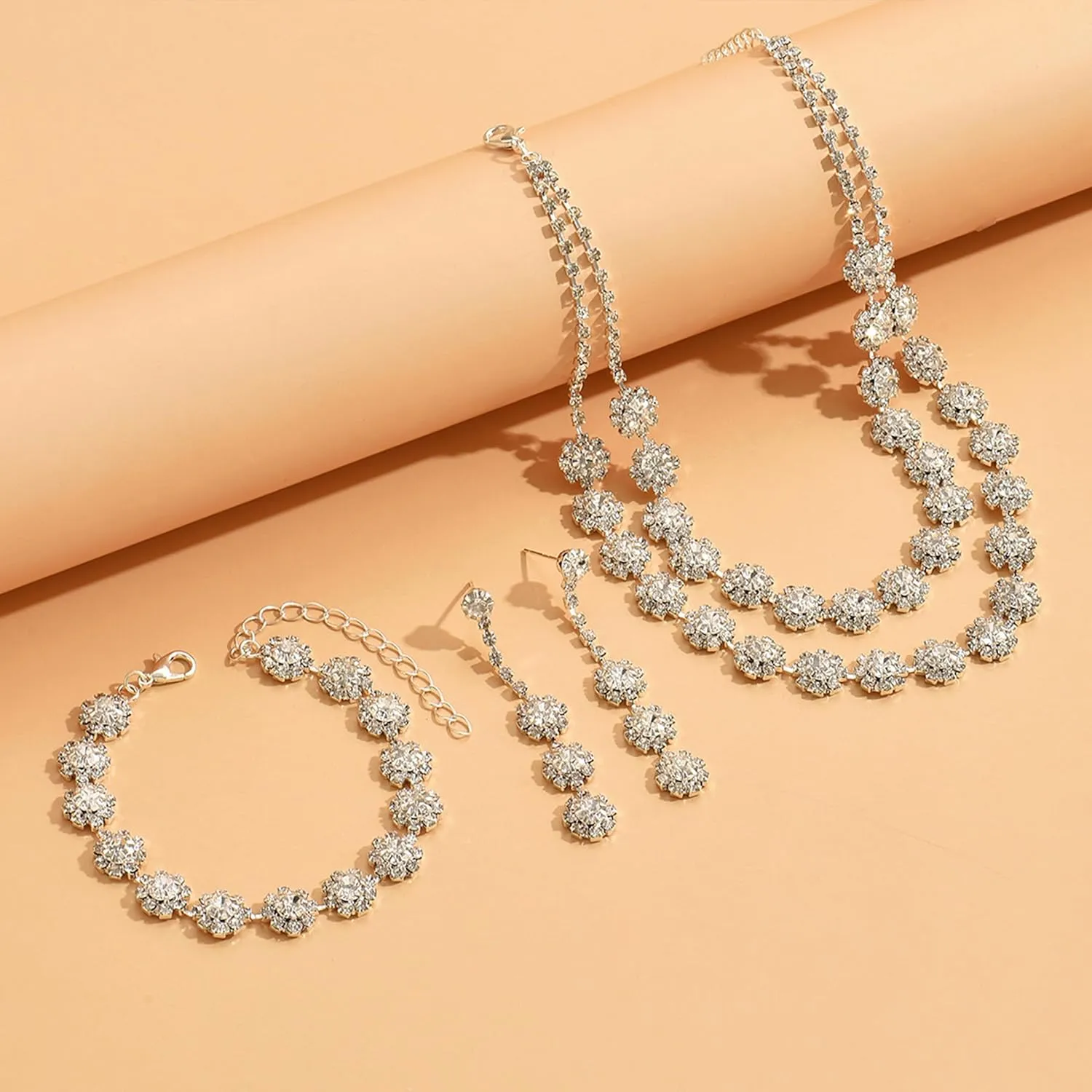 Dcfywl731 Silver Prom Jewelry Set Rhinestone Bridal Wedding Jewelry Sets for Brides Bridesmaid Formal Costume Jewelry Accessories for Wedding Prom Dresses 2025