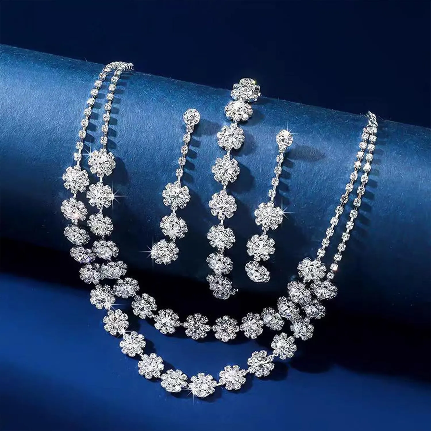 Dcfywl731 Silver Prom Jewelry Set Rhinestone Bridal Wedding Jewelry Sets for Brides Bridesmaid Formal Costume Jewelry Accessories for Wedding Prom Dresses 2025