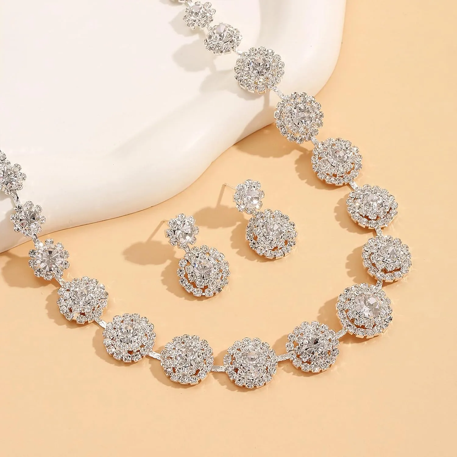 Dcfywl731 Silver Prom Jewelry Set Rhinestone Bridal Wedding Jewelry Sets for Brides Bridesmaid Formal Costume Jewelry Accessories for Wedding Prom Dresses 2025
