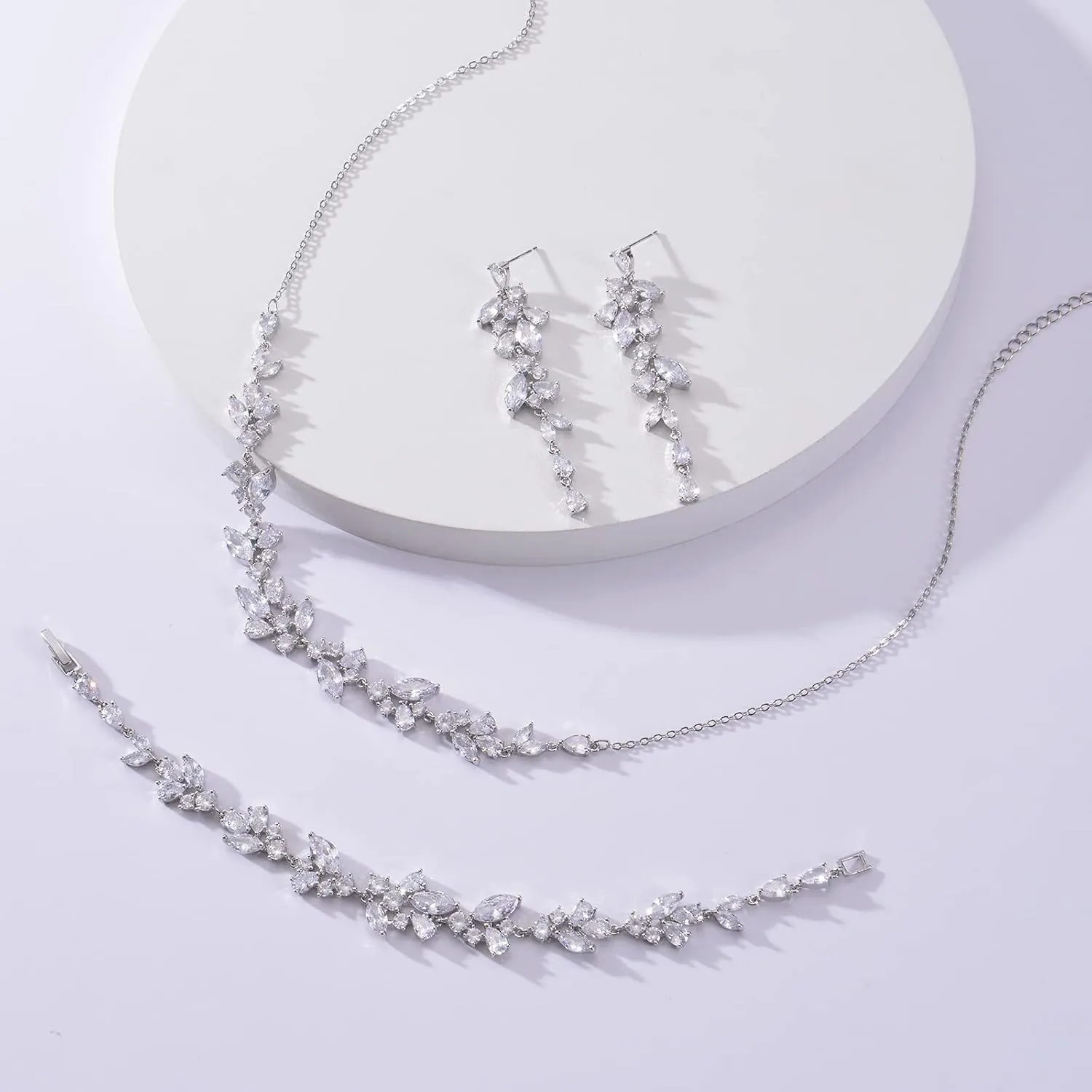 DHQH 3 Pack Cubic Zirconia Bridal Jewelry Sets for Wedding, Crystal Necklace Dangle Earring Bracelet Jewelry Sets for Women, Prom Costume Jewelry Gifts