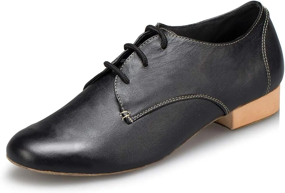 DKZSYIM Men's Leather Latin Dance Shoes Ballroom Tango Waltz Modern Social Practice Lace-up Dance Shoes 1" Heel,Model L040