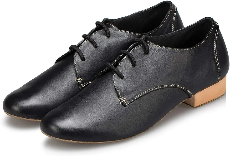 DKZSYIM Men's Leather Latin Dance Shoes Ballroom Tango Waltz Modern Social Practice Lace-up Dance Shoes 1" Heel,Model L040