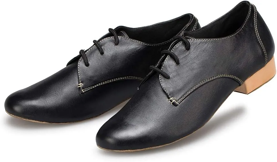 DKZSYIM Men's Leather Latin Dance Shoes Ballroom Tango Waltz Modern Social Practice Lace-up Dance Shoes 1" Heel,Model L040