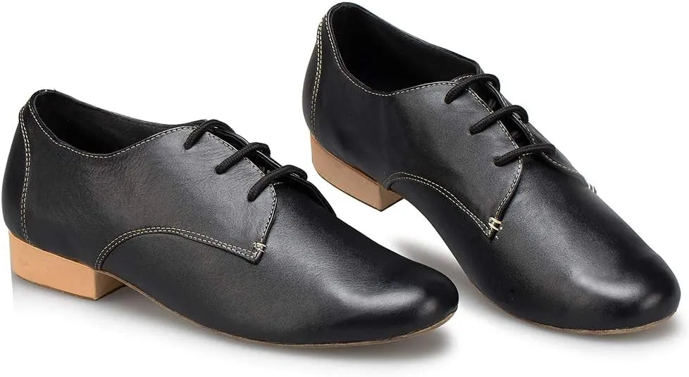 DKZSYIM Men's Leather Latin Dance Shoes Ballroom Tango Waltz Modern Social Practice Lace-up Dance Shoes 1" Heel,Model L040