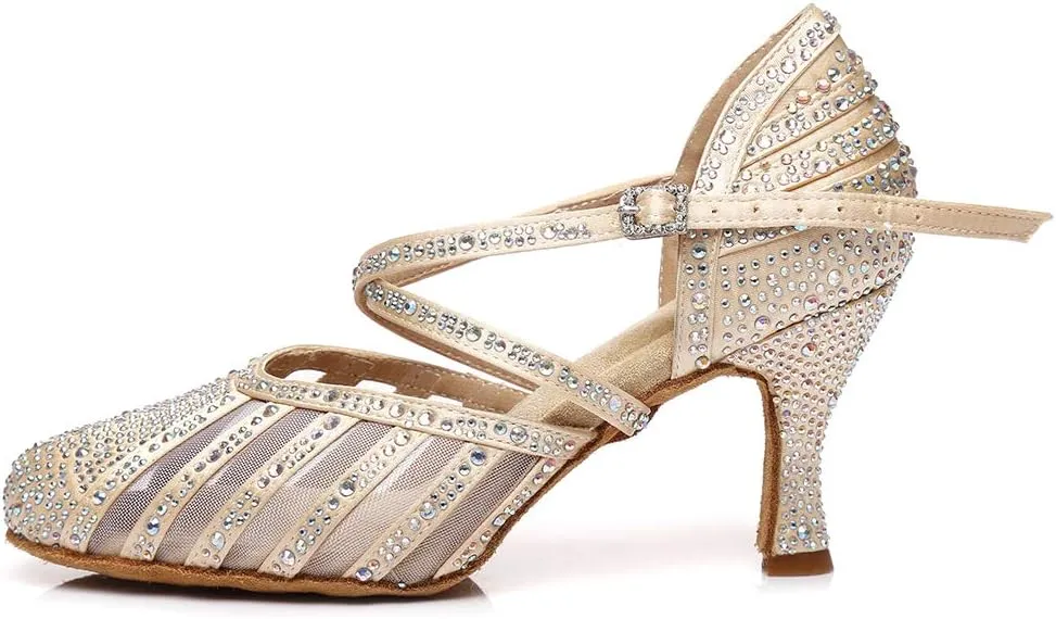 DKZSYIM Women's Latin Dance Shoes Ballroom Performance Rhinestone Wedding Dance Shoes,Model YCL403