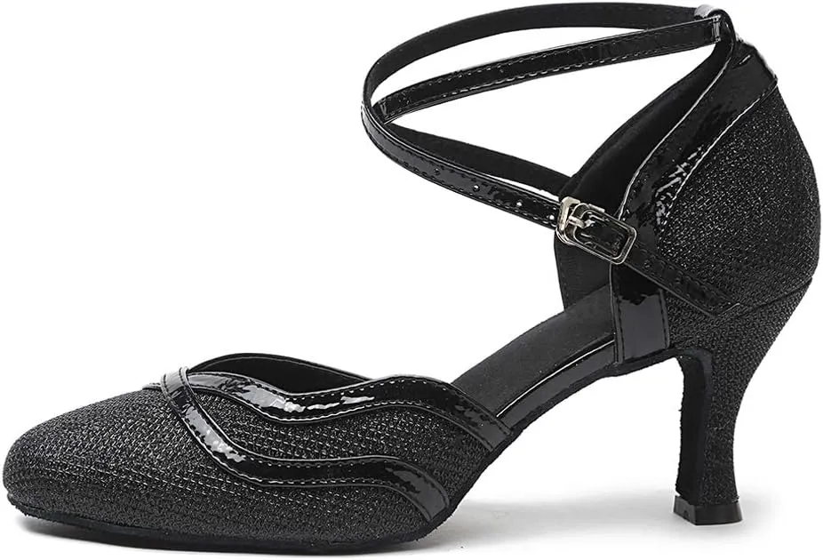 DKZSYIM Women's Latin Dance Shoes Ballroom Performance Sequin Wedding Dance Shoes,Model YCL135