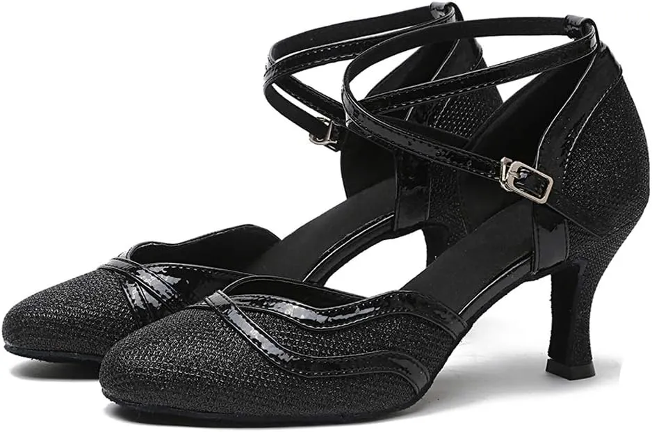 DKZSYIM Women's Latin Dance Shoes Ballroom Performance Sequin Wedding Dance Shoes,Model YCL135