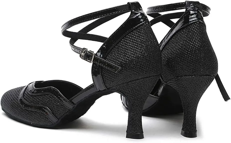 DKZSYIM Women's Latin Dance Shoes Ballroom Performance Sequin Wedding Dance Shoes,Model YCL135