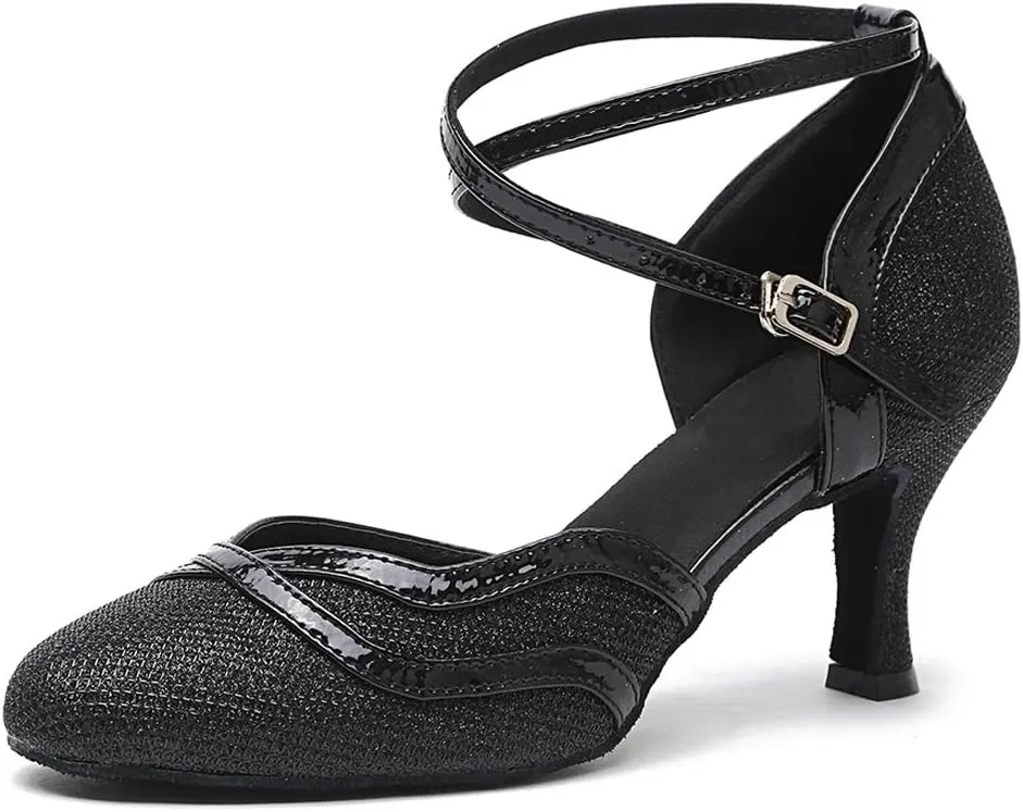 DKZSYIM Women's Latin Dance Shoes Ballroom Performance Sequin Wedding Dance Shoes,Model YCL135
