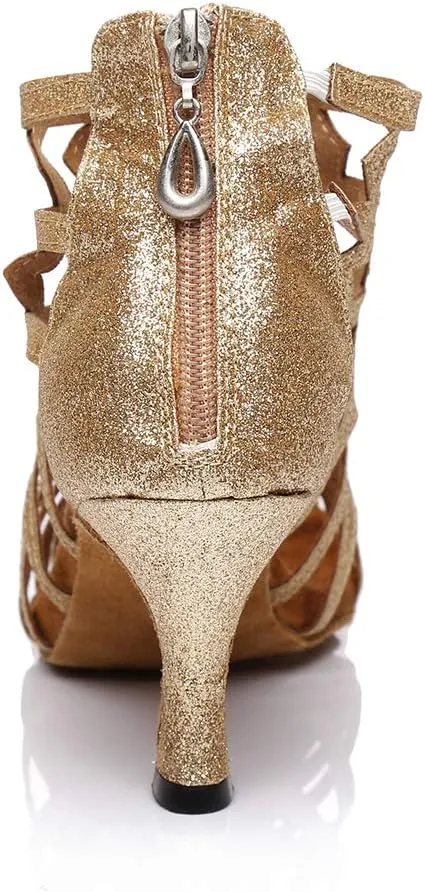 DKZSYIM Women's Latin Dance Shoes Ballroom Practice Suede Sole Wedding Performance Dance Shoe,Model YCL395